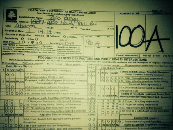 Taco buggy's latest health department score!! If I only had a few of these when I was in college