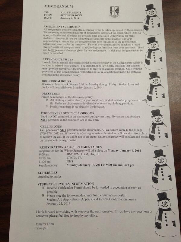 KeyinCollegeStJ's tweet photo. Keyin's Memorandum http://t.co/KBaM8uNXb1