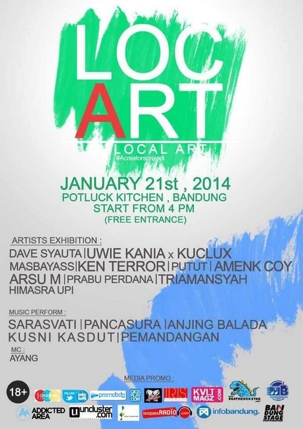 Today #LocArt 2 at Potluck Kitchen, Art Exhibition: Masbayass, Ken Terror, Amenkcoy, etc. music by sarasvati &amp; more