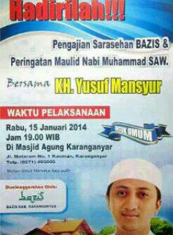 Malam ni msyrkt Karanganyar Solo pd kecewa nih gara2 ust <a href="/Yusuf_Mansur/">Yusuf Mansur</a>  ga jadi dateng :(