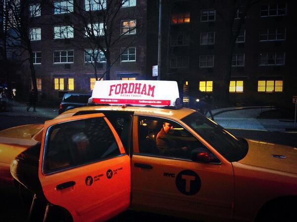 FordhamNYC's tweet photo. Nice shot! MT @connortryan @FordhamBball, now being advertised on cabs in NYC. (h/t @mrtylermartins) #fordham http://t.co/T1KOTtlljP