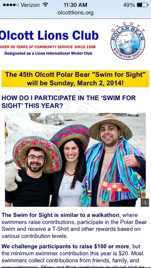tom_the_stache's tweet image. Look who made the front page of the #PolarBear2014 #swimforsight page! @pjmo11 #sombreros #jmoney #ang