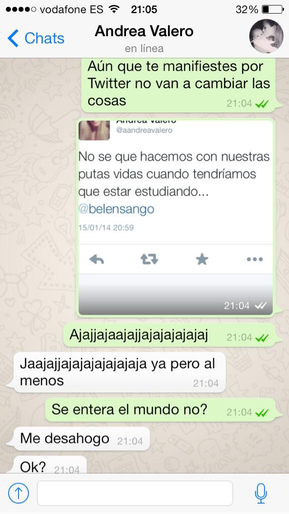 belensango1's tweet photo. “@aandreavalero: No se que hacemos con nuestras putas vidas cuando tendríamos que estar estudiando... @belensango” http://t.co/yfuZdO4Jn5