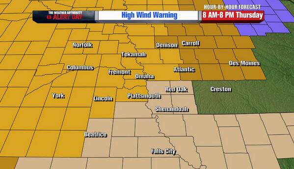 High Wind Warning Thursday!  Look for northwest winds 30-40 mph with gusts of 55 to 60 mph!  Watch for flying debris!