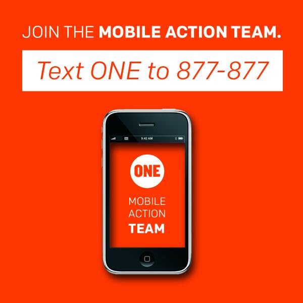 ONECampaign's tweet photo. Let ONE text you w/urgent updates. Text ONE to 877-877 & join our Mobile Action Team #ONEMAT http://t.co/TxseCPdRGx http://t.co/iT61zcTa03