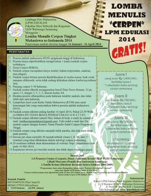 LPM_edukasi's tweet photo. @PPMIDKMataram yuk ikutan lomba cerpen nasional o/ LPM Edukasi, GRATIS!!! http://t.co/Ibsla1LyvA