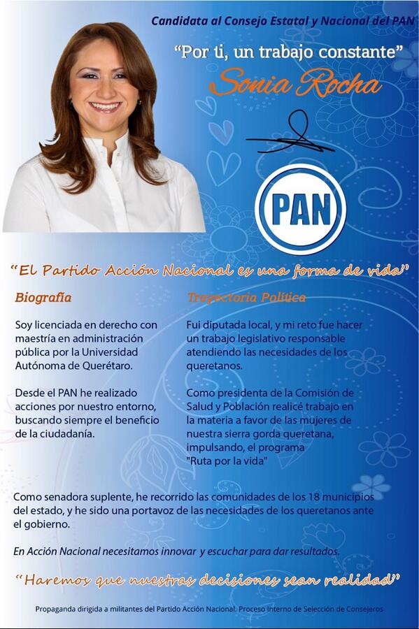 SoniaRocha1qro's tweet photo. Al interior de mi partido la democracia se vive todos los días... "Por ti, un trabajo constante" http://t.co/KhqQu4pTRA