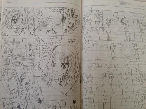 中学の時も交換漫画をしていて、その幼馴染とはりぼんがブームで、少女漫画たっちはここで学んだ。左のページが私。ギャルズのマミさんが大好きだったんだぜ笑 
