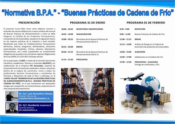 CQFPE's tweet photo. CURSO-TALLER: "NORMATIVA B.P.A. - BUENAS PRÁCTICAS DE CADENA DE FRÍO"  https://t.co/26CCaQMf3X http://t.co/dMMJ8B5Crd