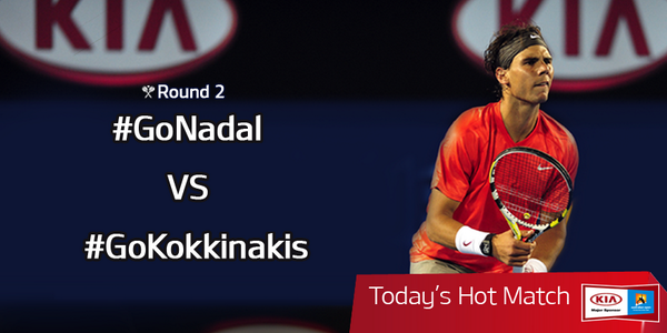 Kia_Worldwide's tweet photo. Can a 17 year old go up against the world #1? Tweet #GoNadal vs #GoKokkinakis  at #KiaTagMatch! http://t.co/XpgqBmrhzA