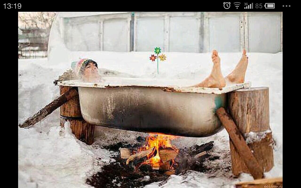 Ванна на костре зимой