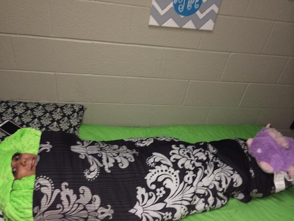carlyrchalmers's tweet photo. I love tucking KiKi into bed #burritostyle @KiranAnwarAli http://t.co/rDzNhwYANa