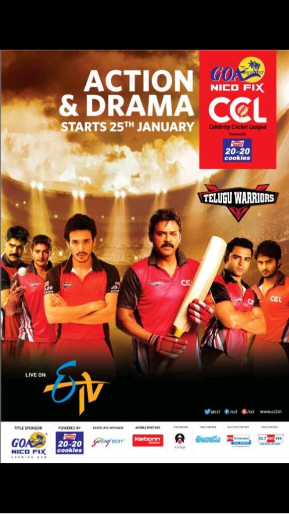 AkhilAkkineni8's tweet photo. Here goes! I'll be vice captaining the Telugu warriors under the one and only victory venkatesh!! #CCL4 Get ready ! http://t.co/XHKmQiRuOQ