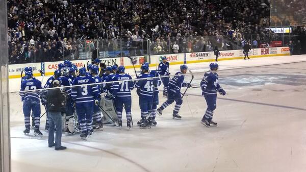 Sync's tweet image. Celebrating a win @MapleLeafs 
#OntheGlass #TMLtalk