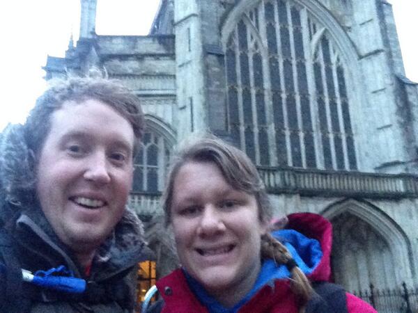 2014challenge's tweet photo. At the start in front of Winchester cathedral! @johnopet @Sammie_pet 100 miles to go...#challenge2014 http://t.co/AwfU2O4W1R