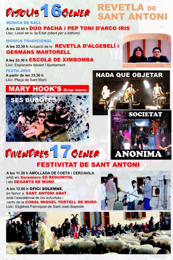Avui toca Sant Antoni a MURO! A partir de las 1:00h a la Plaça Sant Martí!