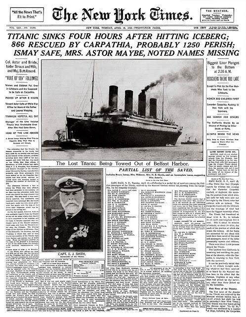pranaves143's tweet photo. The front page of The New York Times of April 16, 1912, after the Titanic disaster http://t.co/DVvT46g0IE