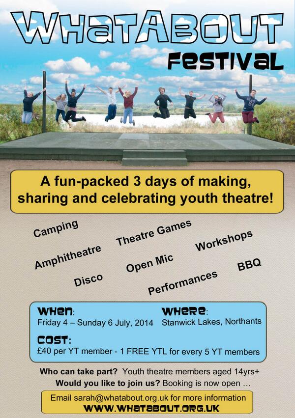 Check out <a href="/whatabouttweet/">Sarah Chiswell-Hornett</a> #youthteheatre festival 4-6th July and book your group now!  #iloveyouththeatre