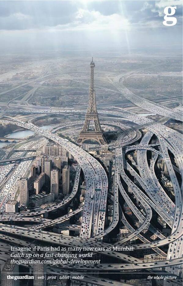 ShiftGuerrilla's tweet image. "Imagine if Paris had as many new cars as Mumbai” BBH, London, Guardian as part of “the whole picture” campaign