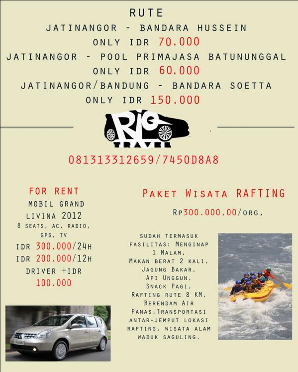 Jatinangorku's tweet photo. Door to door travel Jatinangor - bandara, rental mobil, atau paket liburan? Hub lgsg @riqtravel 081313312659 http://t.co/2TL8v1TdXy
