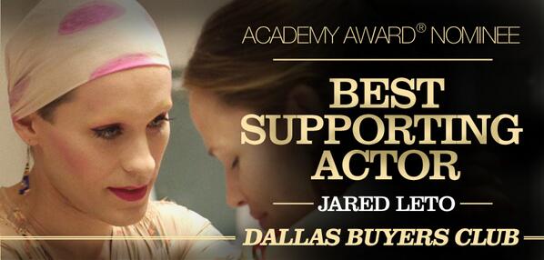 DallasBuyers's tweet photo. .@JaredLeto has just been nominated for BEST SUPPORTING ACTOR for #DallasBuyersClub! RT to congratulate! #OscarNoms http://t.co/5RwzHw7dq9