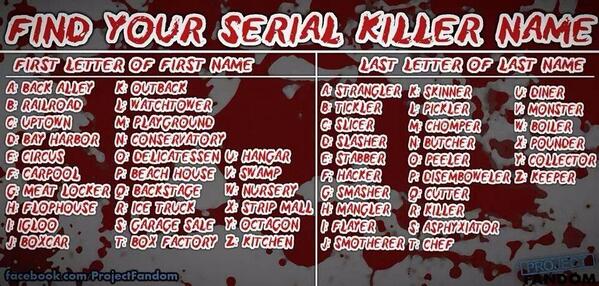 AzylumGaming's tweet image. Tweet us your name #serialkiller