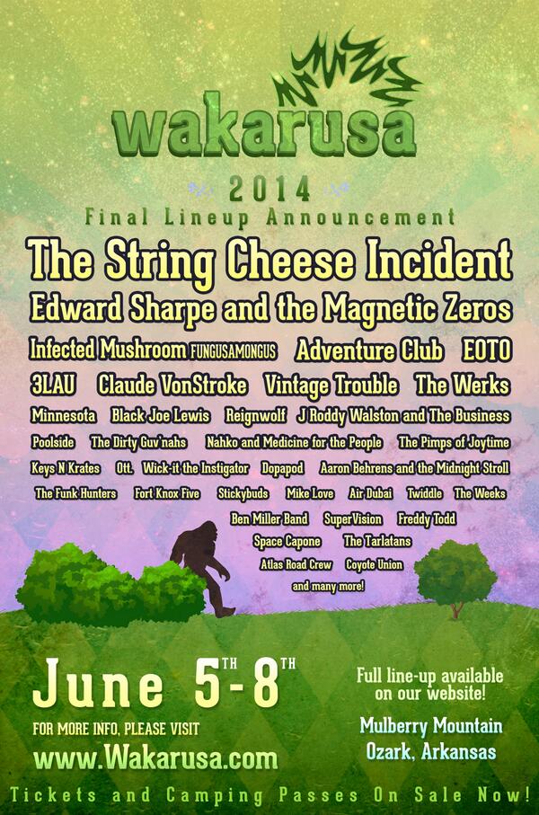 wakarusafest's tweet photo. Here's your final lineup announce for #Waka2014! Get your tickets &amp; celebrate with us June 5-8 http://t.co/kuADDLIOI4 http://t.co/iQFK5jo0zA