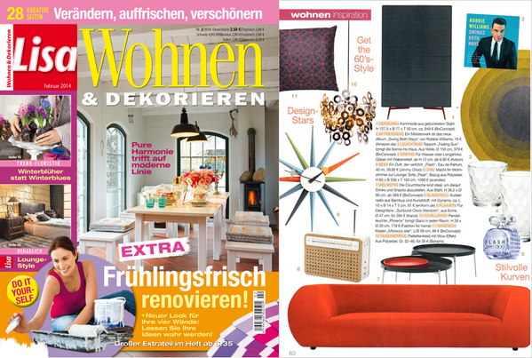 In der neuen Lisa Wohnen &amp; Dekorieren wird der 60´s-#Style gefeiert - und das mit #Sofa Pearl! bit.ly/1huWnKC