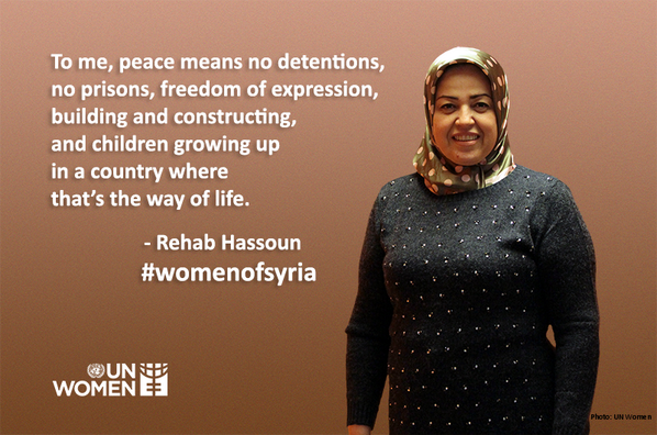 UN_Women's tweet photo. To me,peace means no detentions,freedom of expression,children growing up where that’s the way of life- #womenofsyria http://t.co/Cxejq6hxKY