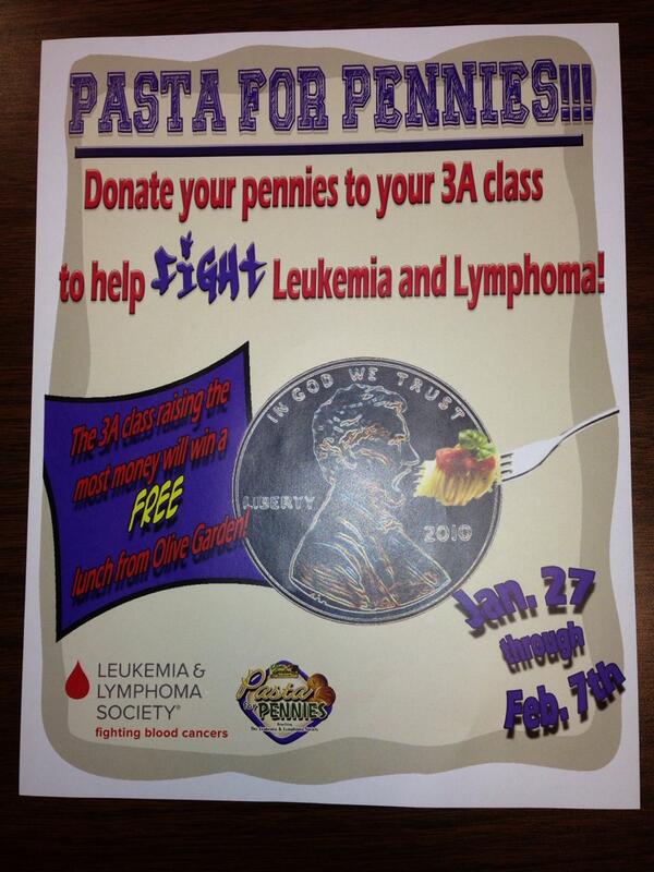 cen10StuCo's tweet photo. Titans bring your spare change for #PastaForPennies !! winning 3A class gets a lunch from Olive Garden!! http://t.co/Uyfcjqbsnm
