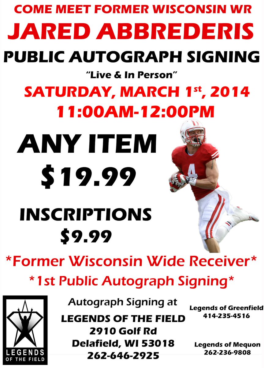 WISCOAutographs's tweet photo. Pumped that @lotfautographs is bringing in #Badgers WR @abbrecadabra Can't wait to meet a future NFL Star! http://t.co/vdDhV6exlZ