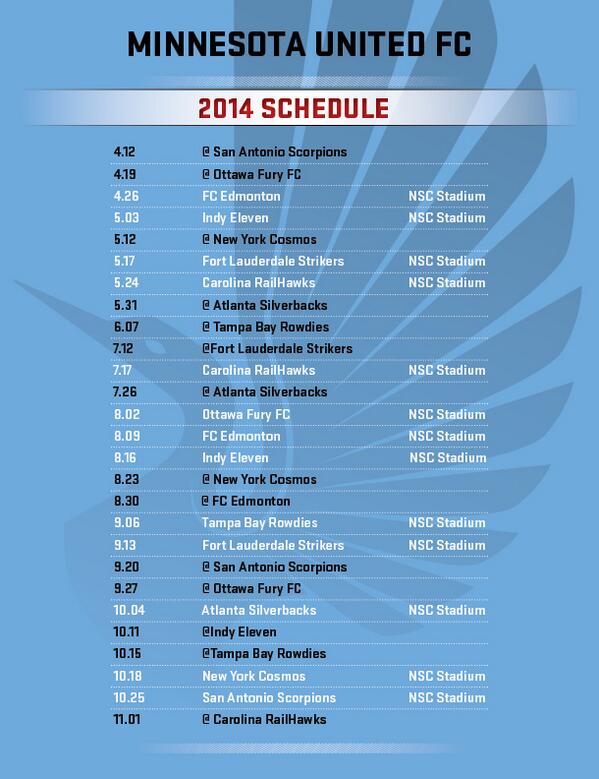 MNUFC's tweet photo. Here's the correct schedule graphic. THIS is the one to RT and show your friends! http://t.co/sYxOiTUe4x http://t.co/MBLaiwAreh
