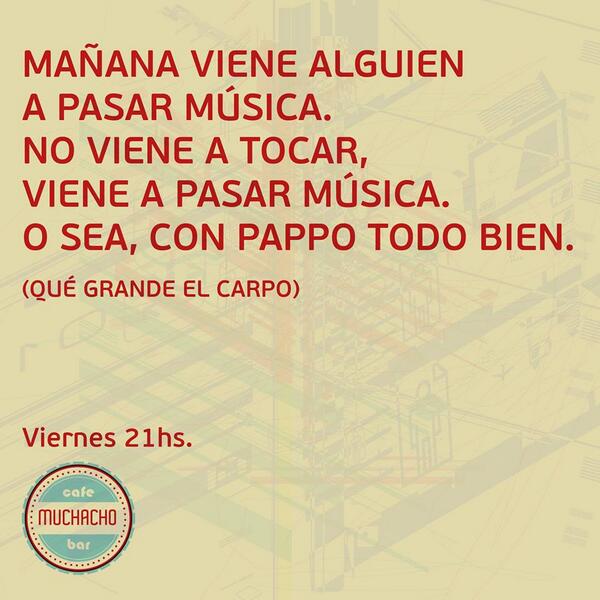 MuchachoBarCafe's tweet photo. Mañana viene alguien a pasar música... http://t.co/Dbw0cLm9ke