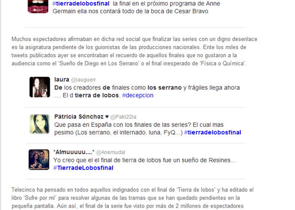 Patri22ia's tweet photo. El tweet que escribe anoche #tierradelobosfinal ha salido en la version digital de un periodico #anodadadameencuentro http://t.co/t1fj8nI0Q1