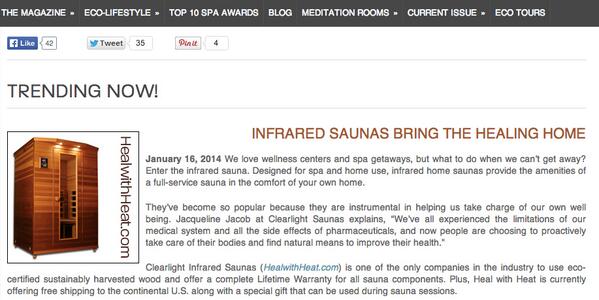 Organic Spa Magazine recommends making your home into a wellness center or spa with our saunas! #sauna #detox #spa