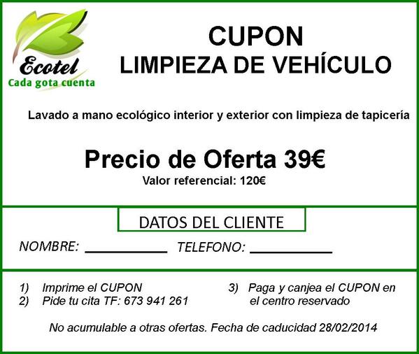 Ecotel_es's tweet photo. CUPÓN DE LAVADO COMPLETO + DESMANCHADO DE TAPICERÍA A UN PRECIO IMBATIBLE http://t.co/nSfewaF3ia http://t.co/Zcmb82y2XZ