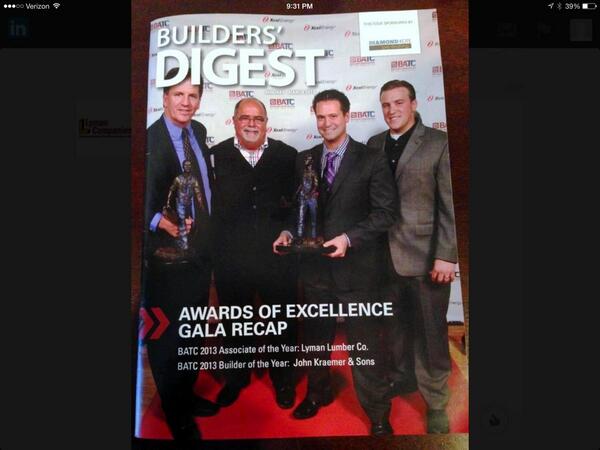ABCMillwork's tweet photo. Congrats to our sister company @LymanLumberComp and John Kraemer and Sons for prestigious BATC award(s). http://t.co/p2t7TfMJuy