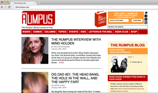 minglishmuffin's tweet photo. Ok just 1 more screenshot of @The_Rumpus b/c I'm right under the masthead &amp; this = #dreamcometrue.  cc @SurvivalGrls http://t.co/BaIWXLRyX5