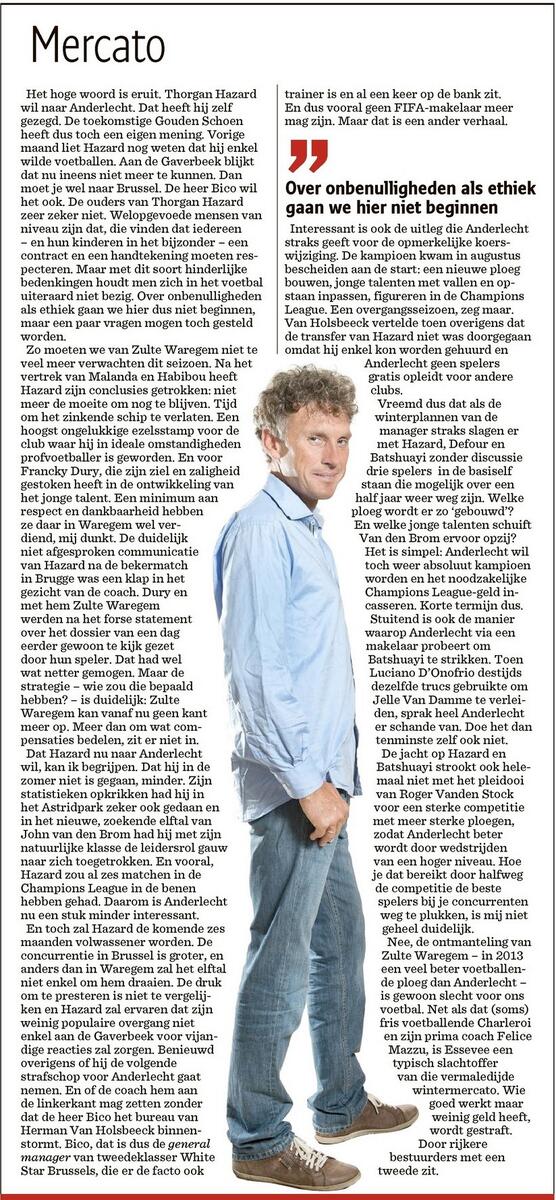 tomboudeweel's tweet photo. Zoveelste sterke column van @radio1be &amp; @sporza collega Peter Vandenbempt in @sportwereld_be. #tothepoint http://t.co/r3xQuaAvyr