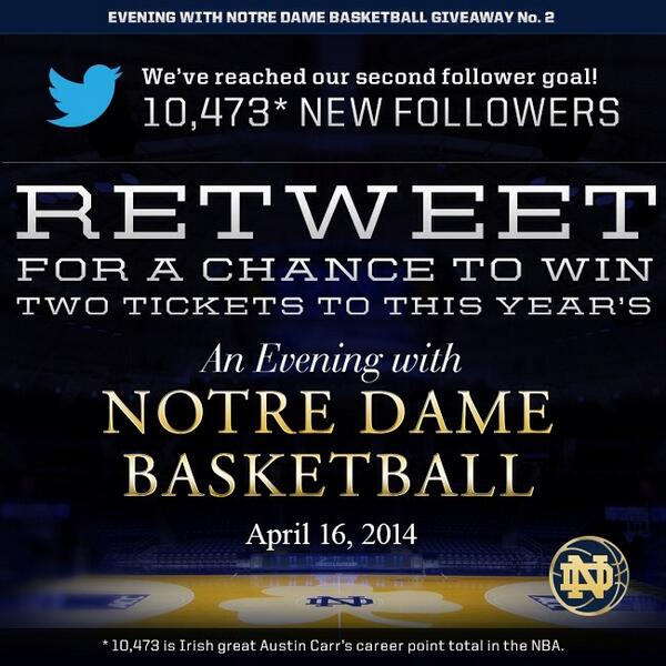 NDmbb's tweet photo. It's time to give away 2 more tickets to "An Evening With @NDmbb" - Just RETWEET for a chance to win: #NDame #6thFan http://t.co/tLlMXJNwKz