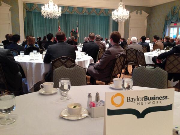 Dr. Ray Perryman presented a report on the economy today at the Baylor Business Network of Houston breakfast.