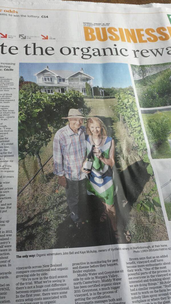 Wine2Trade's tweet photo. In the Dompost business page @Vynfields @Vynfields shows the way #nzwine organics http://t.co/4clhc6nPk2