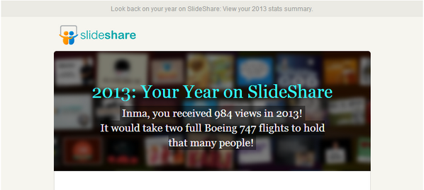 InmaMolto13's tweet photo. Here #SSYearInReview ¡984 visitas en 2013 a mis presentaciones de slideshare! #esytic1314 @Edu_informatiza http://t.co/3uGeKRNawo