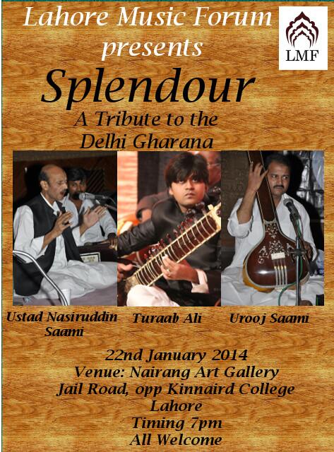 LahoreMusic's tweet photo. Concert 22/01/2014@NairangArtGallery Jail Rd LHR.Utd Saami, Turaab Ali, Urooj Saami. 7:00pm All welcome. http://t.co/XYCmDoBYu9