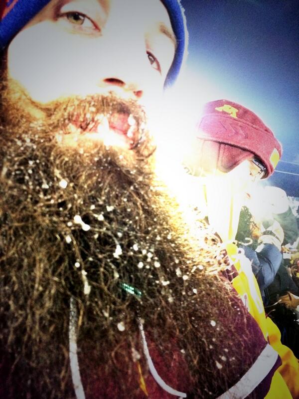 Tizzaylor's tweet image. My boyfriend's beard might be cold, but it's TOTALLY WORTH IT! #HockeyCity #trueminnesotan