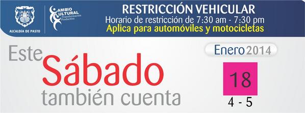 alcaldiapasto's tweet image. ¡Atención! recuerde #picoyplaca ultimo sábado 18 de enero  para dígitos 4 y 5. @SoyPastuso @Pag10com @DiariodelSur
