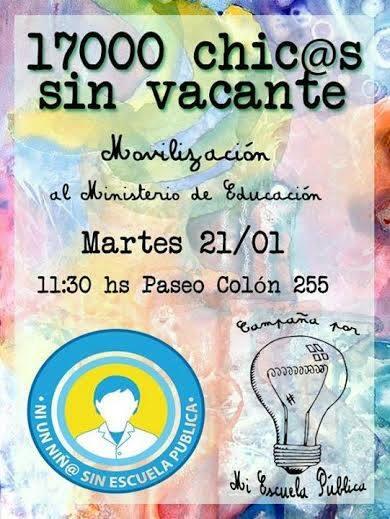 #17milSinVacantePorteña
 movilización al ministerio de Educación porteño 
martes22  11.30hs  <a href="/678elprograma/">6-7-8</a> #ARGENTINA