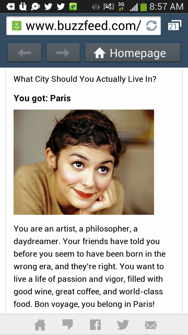tatyo's tweet photo. I got Paris ! What City Should You Actually Live In? http://t.co/dZPBS0UyFz via @BuzzFeed http://t.co/g4gKV315CD
