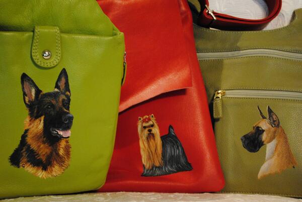 Custom painted handbags for dog lovers.