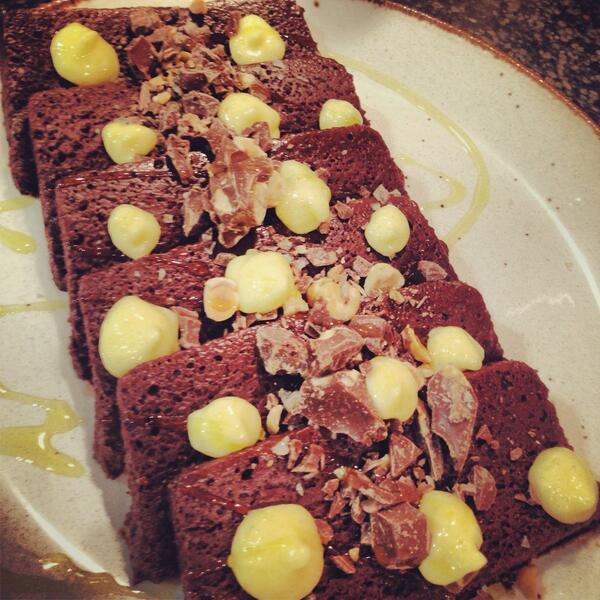 tablemannered's tweet image. Dessert at a private event tonight. Chocolate mousse, passion curd, hazelnuts, smoked salt and olive oil